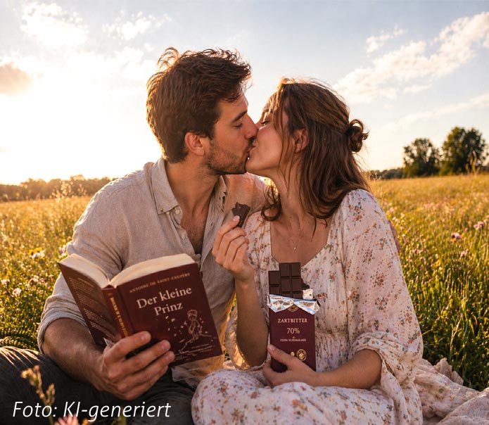 küssendes Paar sitzt in einer Wiese